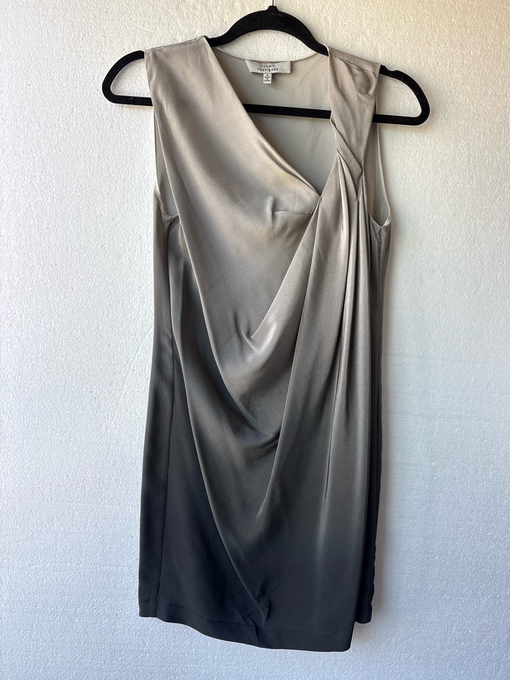 Robert Rodriguez 100% Silk Draped Cocktail‎ Party Sleeveless Mini Dress Gray